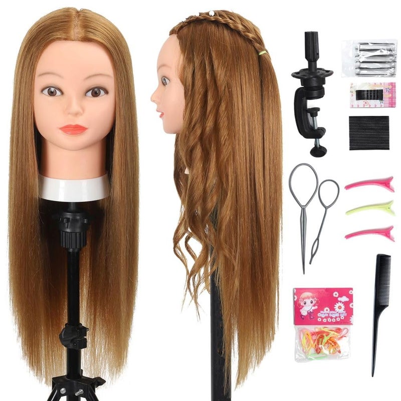 Opini Mannequin Head with 80% Human Hair - Straight, 26"-28" Doll Head for Cosmetology & Hairdresser (#27 Light Brown) - Image 1